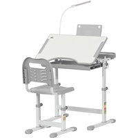 HOMCOM Children's Study Desk Set: USB Lamp, Storage Drawer, Activity Table for Arts & Crafts, Grey & White   Aosom UK