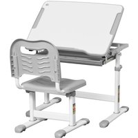 HOMCOM Kids Desk and Chair Set Height Adjustable Student Writing Desk Children School Study Table with Tiltable Desktop, Grey