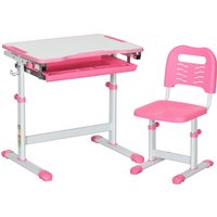 HOMCOM Adjustable Kids Desk and Chair Set, Student Writing Desk with Drawer, Pen Slot, Hook, Pink   Aosom UK