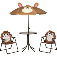 Outsunny Kids Picnic & Table Chair set, Outdoor Folding Garden Furniture w/ Removable, Adjustable Sun Umbrella, Ages 3-6 Years, Brown   Aosom UK