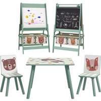 ZONEKIZ Kids Table and Chair Set and Kids Easel with Paper Roll, Storage Baskets, Kids Activity Furniture Set, Green   Aosom UK