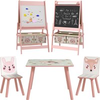 ZONEKIZ Multi-Activity Kids Table and Chair Set with Easel, Paper Roll, and Storage, Children's Furniture, Pink   Aosom UK