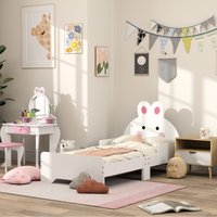 ZONEKIZ Toddler Rabbit Bed Frame, Safe & Sturdy Design, Perfect for Kids' Bedroom, Charming White   Aosom UK