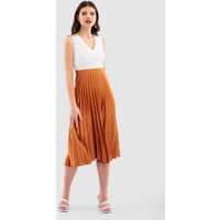 Closet London Beige 2-in-1 Pleated Skirt Dress
