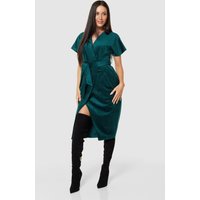 Closet London Green Kimono Wrap Over Velvet Dress