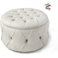 Margherita Round Button Tufted Italian Leather Ottoman - Choice Of Leathers