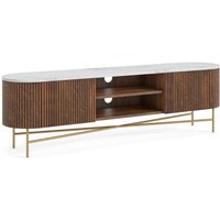 Milo Walnut Fluted Wood & Marble Top Extra Large Curved TV Unit - 180cm