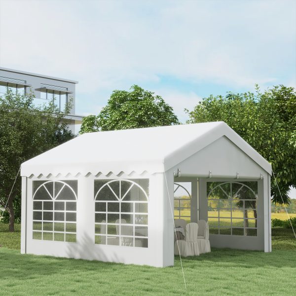 Outsunny Portable Party Tent 4m x 4m Carport Shelter with Removable Sidewalls, Double Doors, Heavy Duty, White   Aosom UK - Image 2