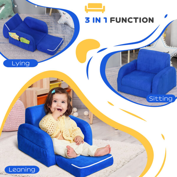 HOMCOM 2 In 1 Kids Children Sofa Chair Bed Folding Couch Soft Flannel Foam Toddler Furniture for 3-4 Years Old Playroom Bedroom Living Room   Aosom UK - Image 5