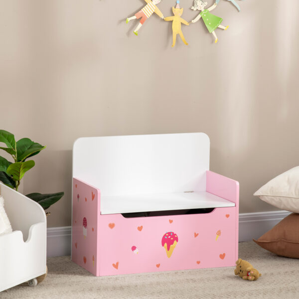 ZONEKIZ Dual-Purpose Toy Chest: Wooden Storage Bench with Safety Mechanism, Pretty in Pink   Aosom UK - Image 7