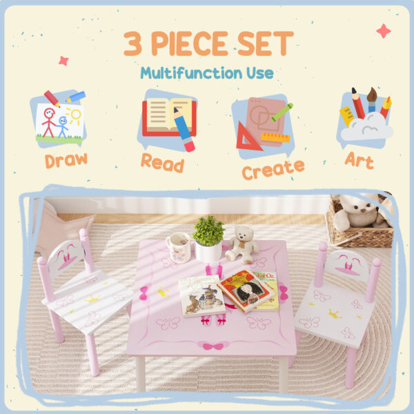 AIYAPLAY Princess Design Kids Table and Chairs Set for Activity, Art, Drawing, Toddler Table and Chairs Set for Playroom, Nursery - Image 4