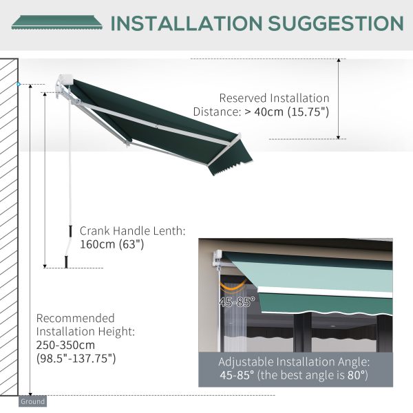 Outsunny Manual Retractable Garden Patio Awning, Sun Shade Shelter with Winding Handle, 2.5m x 2m, Green   Aosom UK - Image 6