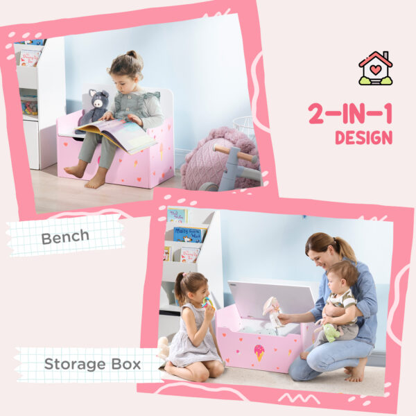 ZONEKIZ Dual-Purpose Toy Chest: Wooden Storage Bench with Safety Mechanism, Pretty in Pink   Aosom UK - Image 4