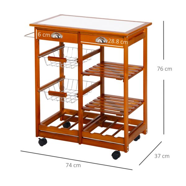 Homcom Wooden Kitchen Trolley Cart Drawers, 3 Shelves - Image 3