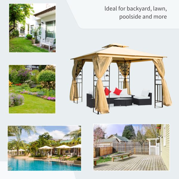 Outsunny 3x3 m Double Top Gazebo-Beige - Image 7