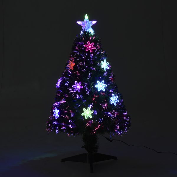 HOMCOM 3ft Fibre Optic Christmas Tree 90cm W/ Showflakes, Green - Image 7