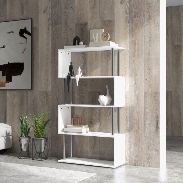 HOMCOM Wooden S Shape Bookcase Bookshelf Dividers Storage Display Unit White   Aosom UK - Image 7