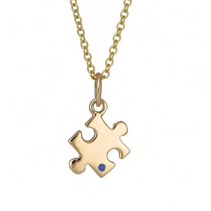 Solid 9 Carat Gold Jigsaw Necklace With Sapphire - Image 2