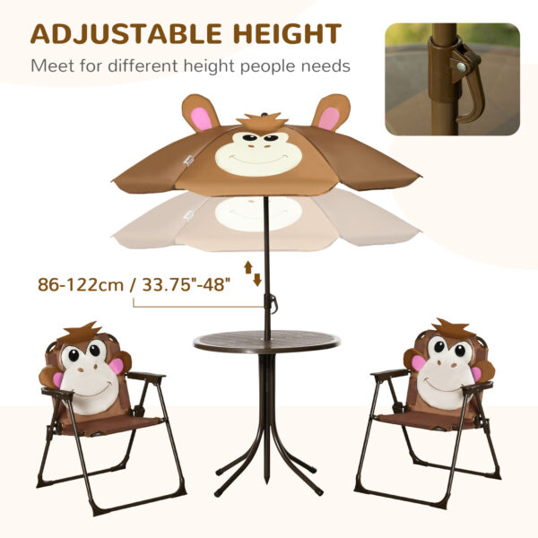 Outsunny Kids Picnic & Table Chair set, Outdoor Folding Garden Furniture w/ Removable, Adjustable Sun Umbrella, Ages 3-6 Years, Brown   Aosom UK - Image 5