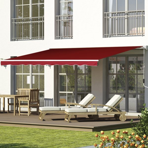 Outsunny Retractable Sun Shade Awning for Patio, Manual, Outdoor Deck Canopy Shelter, 2.5mx2m, Dark Red   Aosom UK - Image 2