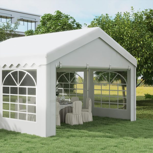 Outsunny Portable Party Tent 4m x 4m Carport Shelter with Removable Sidewalls, Double Doors, Heavy Duty, White   Aosom UK - Image 8