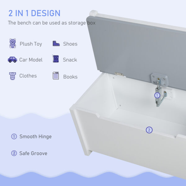 HOMCOM 4-Piece Kids Table Set with 2 Wooden Chairs, 1 Storage Bench, and Interesting Modern Design, Grey/White - Image 7