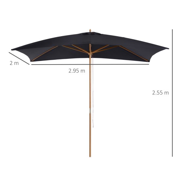 Outsunny Waterproof 295L x 200W x 255Hcm Wooden Garden Patio Parasol Umbrella-Black   Aosom UK - Image 3