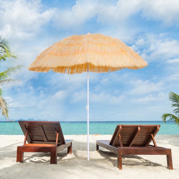 Outsunny Waterproof Patio Garden Hawaii Beach Sun Umbrella Sunshade Hawaiian Folding Tilting Crank Parasol (Wheat)   Aosom UK - Image 2