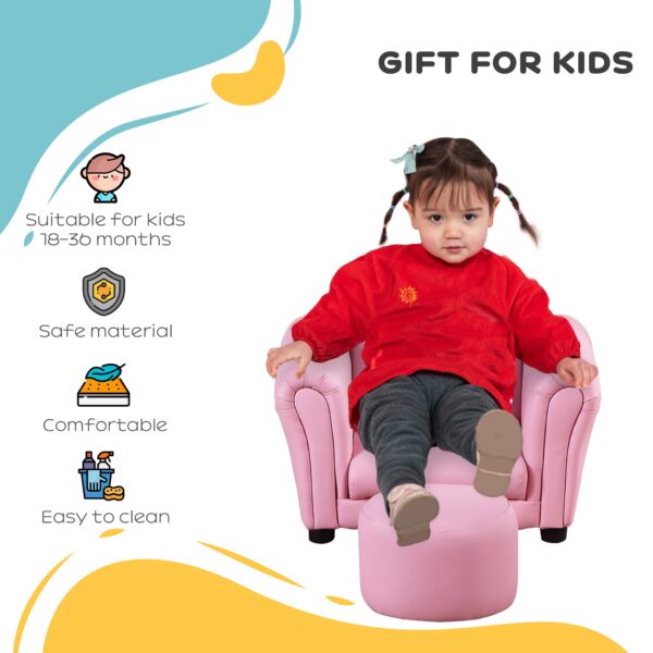 HOMCOM Toddler Chair Single Seater Kids Sofa Set Children Couch Seating Game Chair Seat Armchair w/ Free Footstool (Pink) - Image 6