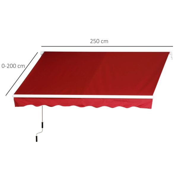 Outsunny Retractable Sun Shade Awning for Patio, Manual, Outdoor Deck Canopy Shelter, 2.5mx2m, Dark Red   Aosom UK - Image 3