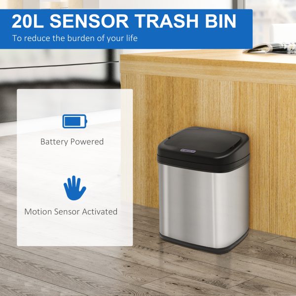 HOMCOM 20L LUXURY Automatic Sensor Dustbin Kitchen Waste Bin Rubbish Trashcan Auto Dustbin Stainless Steel with Bucket 33*25*42.5CM   Aosom UK - Image 6