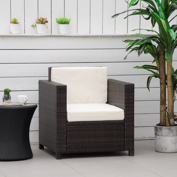 Outsunny Rattan Single Sofa Armchair, All-Weather Wicker Weave, Fire Resistant Cushion, 1 Seater, Garden, Brown - Image 2