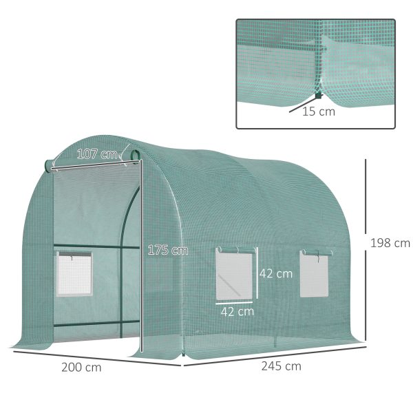 Outsunny Walk-In Greenhouse Reinforced Polytunnel Greenhouse Garden Plants Grow Waterproof Cover Galvanised Base w/ Slide Door, 2.5 x 2 m - Image 3