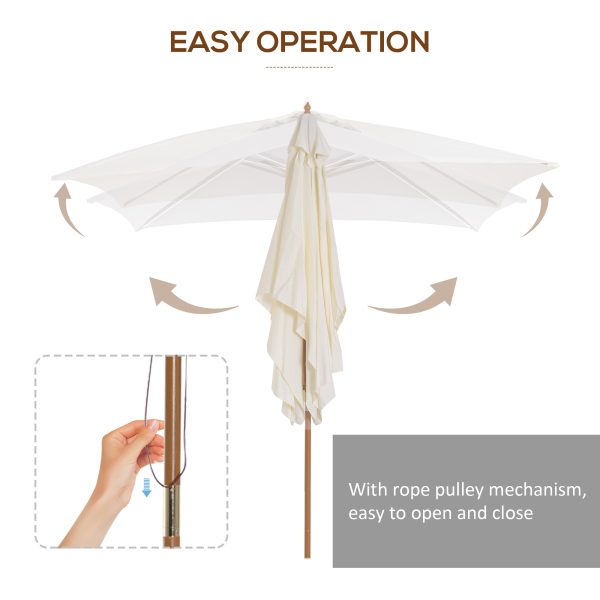 Outsunny 3x2m Wooden Patio Parasol Umbrella-Cream - Image 5