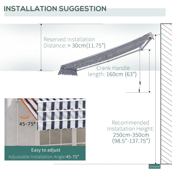 Outsunny Garden Patio Manual Retractable Awning Canopy Sun Shade Shelter, 3m x 2.5m-Blue/White - Image 8