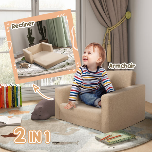 AIYAPLAY Childrens Sofa Beds 2 in 1 Kids Convertible Sofa Kids Armchair, Foldable Recliner for Bedroom Playroom Living Room, Khaki   Aosom UK - Image 4