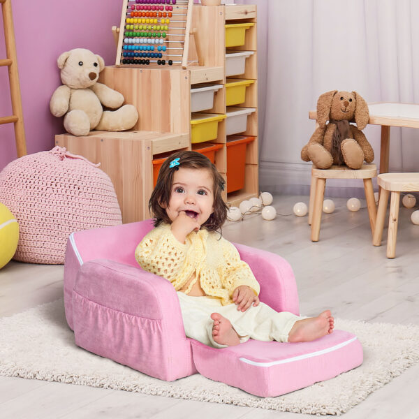 HOMCOM Kids 2 In 1 Armchair Sofa Bed, Fold Out, Padded Wood Frame, Bedroom Furniture, Pink   Aosom UK - Image 2