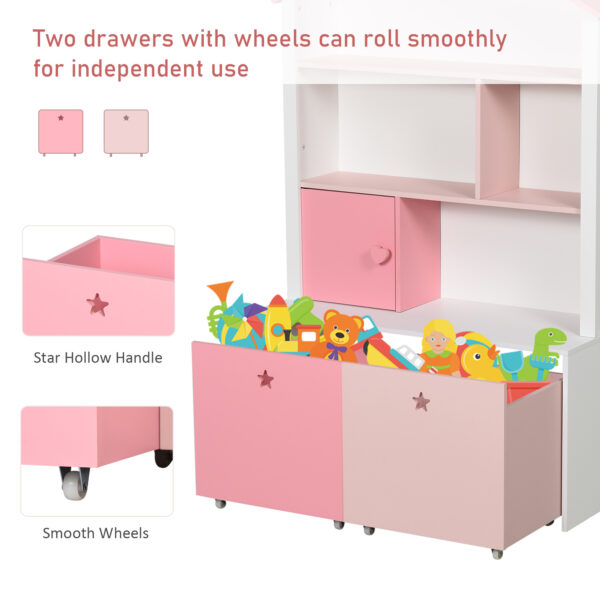 HOMCOM Kids Bookshelf Chest w/ Drawer with Wheels Baby Toy Wood Organizer Display Stand Storage Cabinet 80x34x130cm Pink   Aosom UK - Image 4