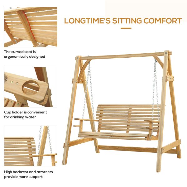 Outsunny 2-Seater Larch Wood Swing Chair Bench - Image 6