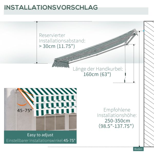 Outsunny 3 x 2.5m Patio Awning, Anti-UV and Waterproof Sun Shade Canopy with Chain Drive and Hand Crank, Green/White Stripes   Aosom UK - Image 8