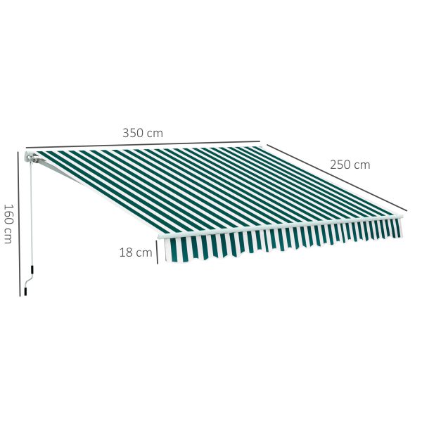 HOMCOM 3.5 x 2.5m Garden Patio Manual Awning Canopy Sun Shade Shelter with New Winding Handle - Green/ White - Image 3