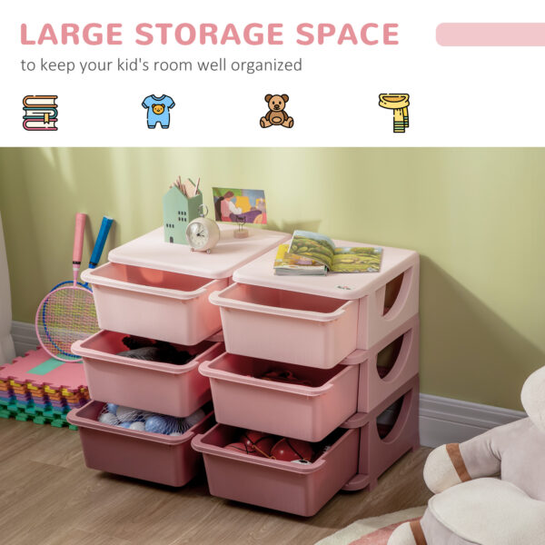 ZONEKIZ Kids Storage Units w/ 6 Drawers, 3 Tier Kids Toy Storage Organizer, Vertical Dresser Tower for Nursery Playroom Kindergarten, Pink   Aosom UK - Image 4