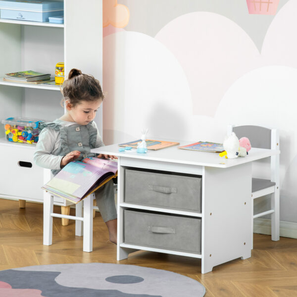 HOMCOM 3 Pcs Kids Table & Chairs Set Mini Seating Furniture Home Playroom w/ Storage Drawers Safe Corners for 2-4 Years old White   Aosom UK - Image 2