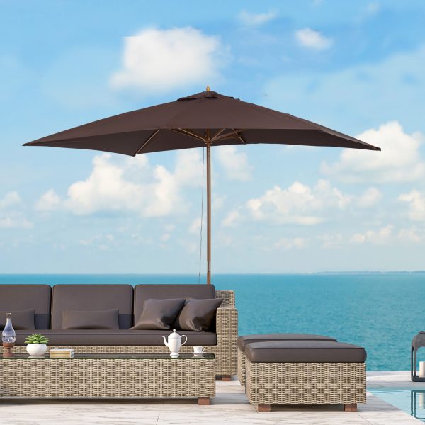 Outsunny Waterproof Garden Parasol Umbrella Wooden Sun Umbrella Outdoor Sun Shade Canopy, Dark Coffee,2 x 3m   Aosom UK - Image 2