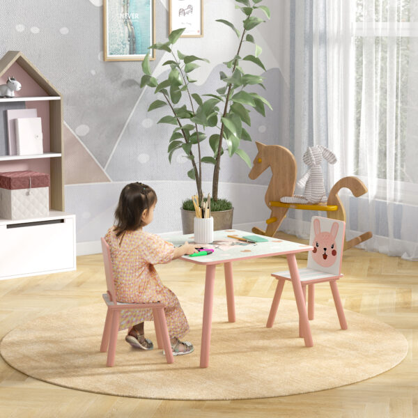 ZONEKIZ Toddler Desk and Chair Set, Kids Activity Table with Two Chairs, Furniture for Ages 3-6, Pink   Aosom UK - Image 2