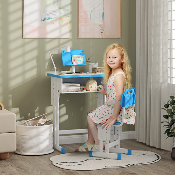 HOMCOM Kids Adjustable Desk and Chair Set, Book Stand, Pen Slot - Blue   Aosom UK - Image 2