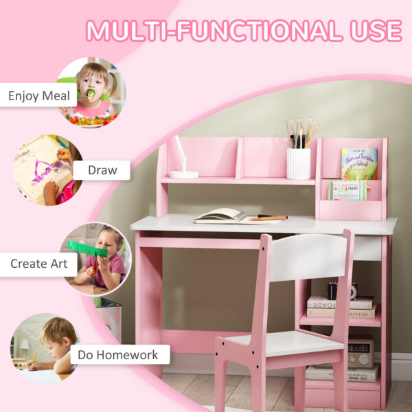 ZONEKIZ Two-Piece Kids Desk and Chair Set with Storage, for Ages 5-8 Years - Pink - Image 5