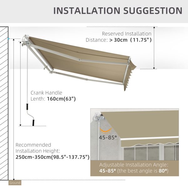 Outsunny 2.5x2 m Manual Retractable Awning-Beige Canopy/White Frame - Image 8