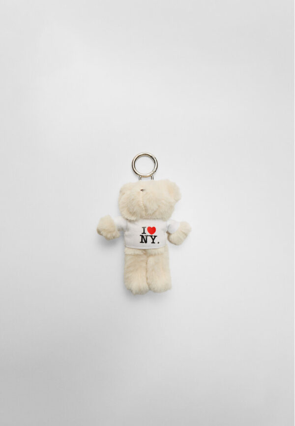 Stradivarius I Love NY bear charm key ring  Ecru OS