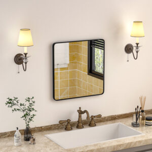Square Bathroom Black Framed Vanity Mirror